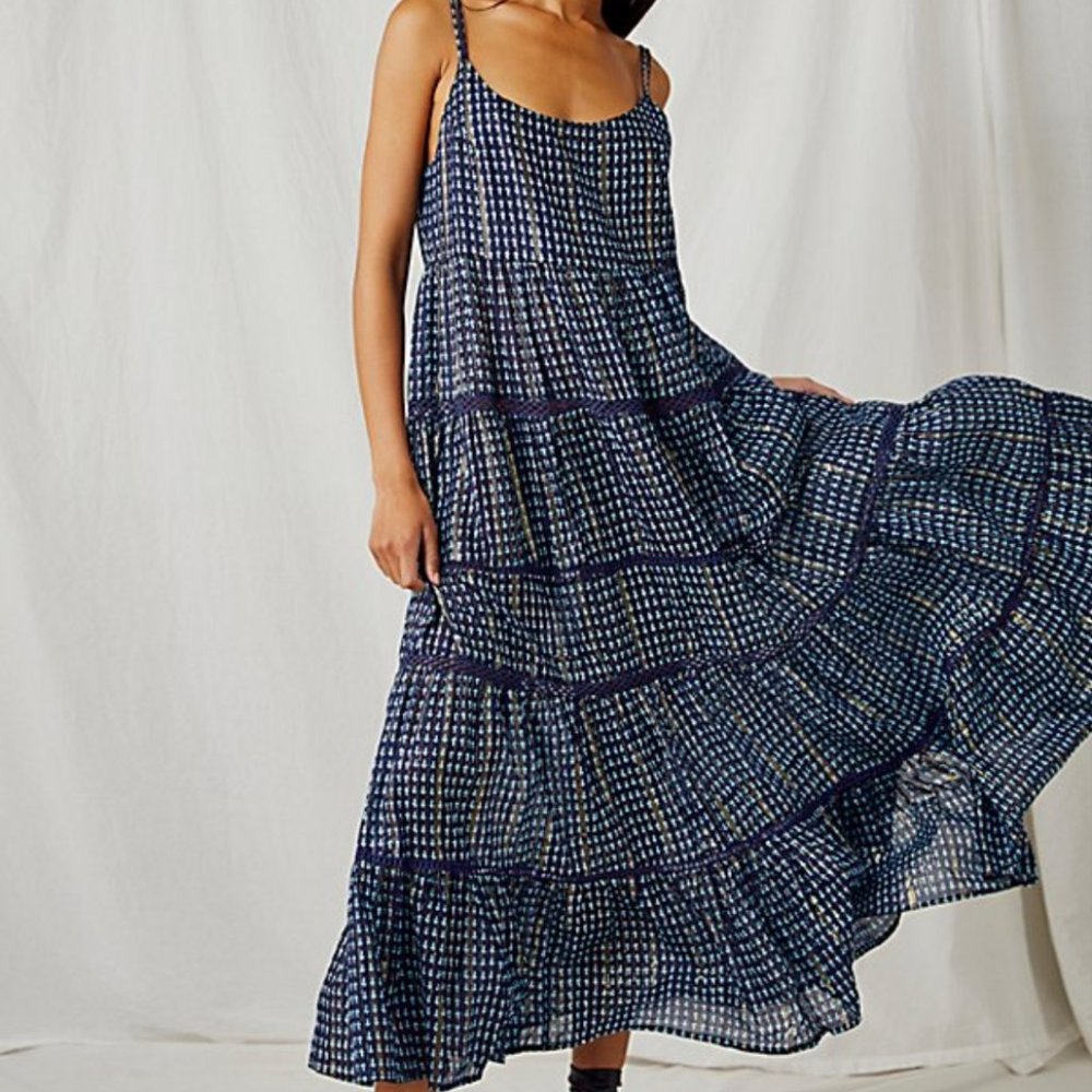 Free People Midnight Dance Printed Maxi Slip Dress S